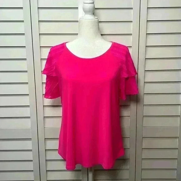 Cato Scoop Neck Flutter Sleeve Top Size Small Hot Pink NWT - Picture 1 of 8